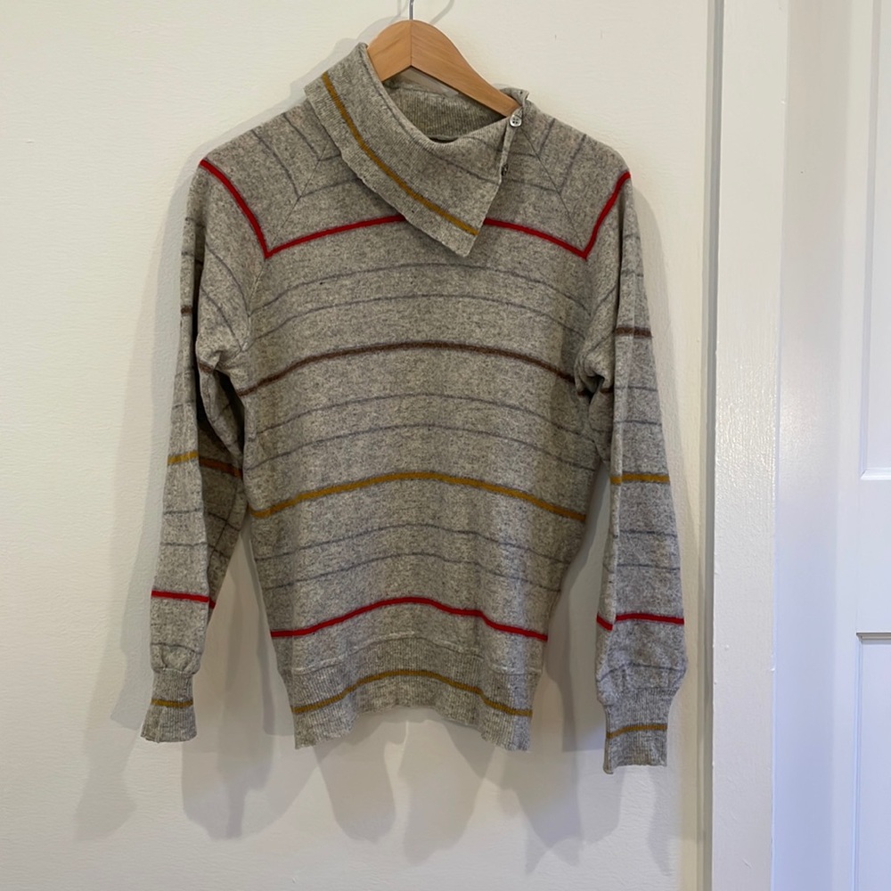 Marimekko Gray Striped Cowl Neck Sweater